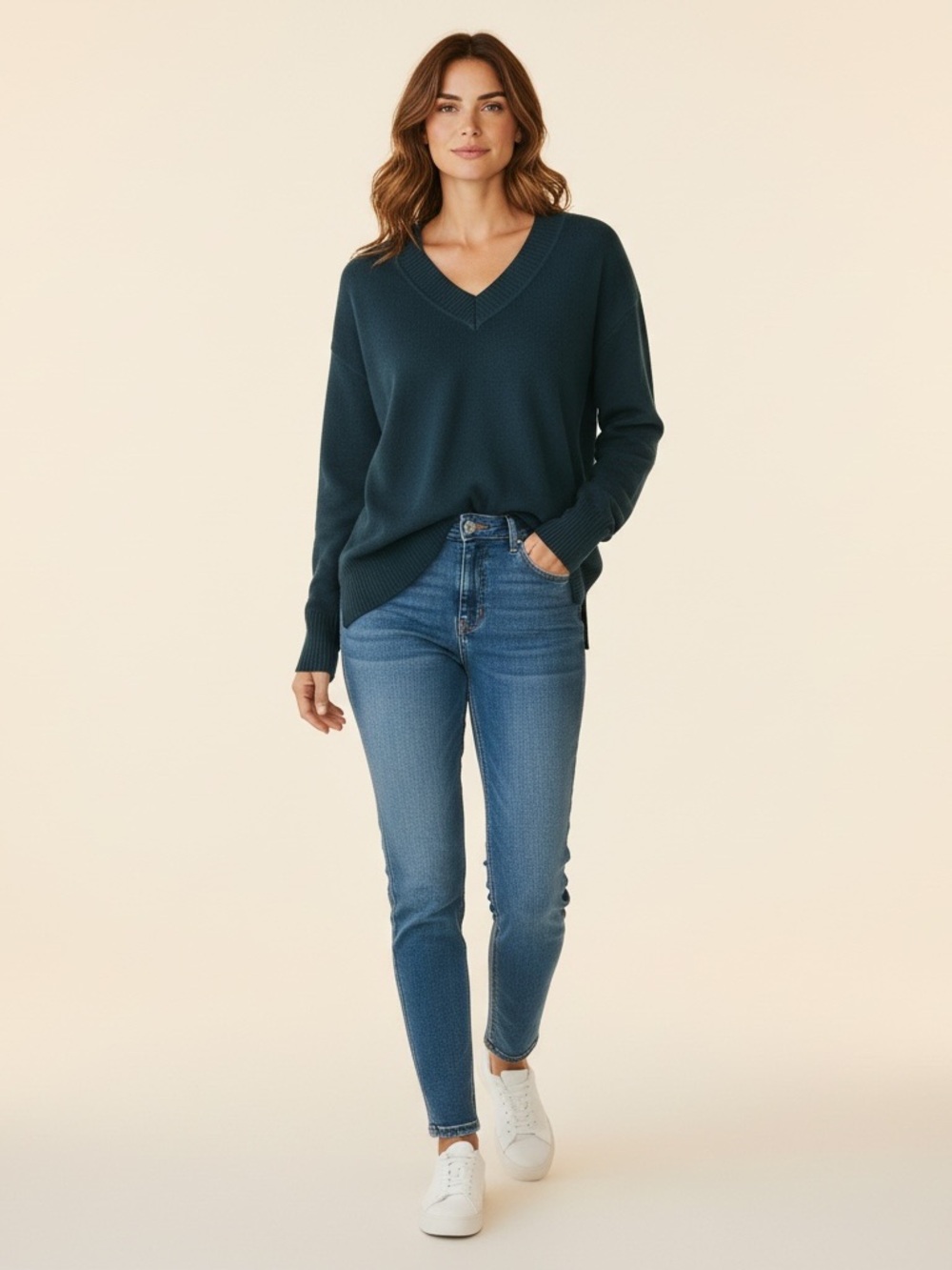 Classic V-Neck Sweater in Deep Black